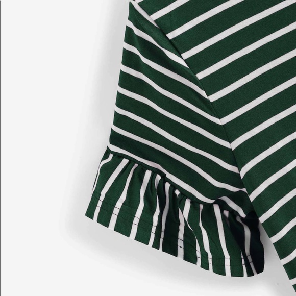 Emerald Green Striped Tee With Ruffle Sleeves - Picture 4 of 5